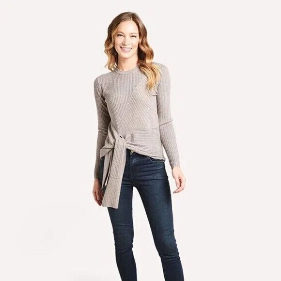 Brochu Walker The Dean Wrap Pullover Rib Knit Wool Stone Brown Sweater - Picture 2 of 8